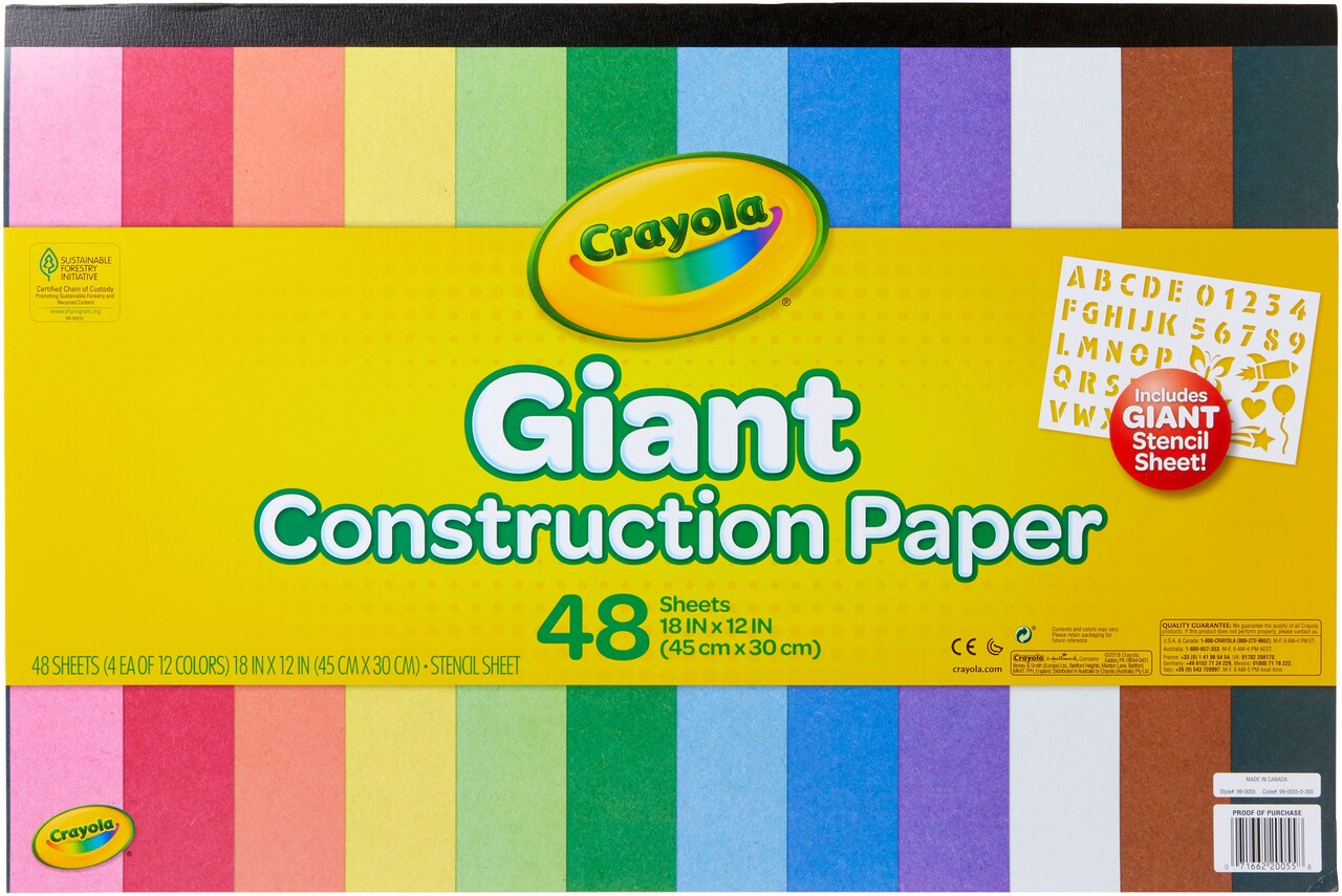 Crayola Giant Construction Paper Pad 18"X12"-48 Sheets W/Stencil
